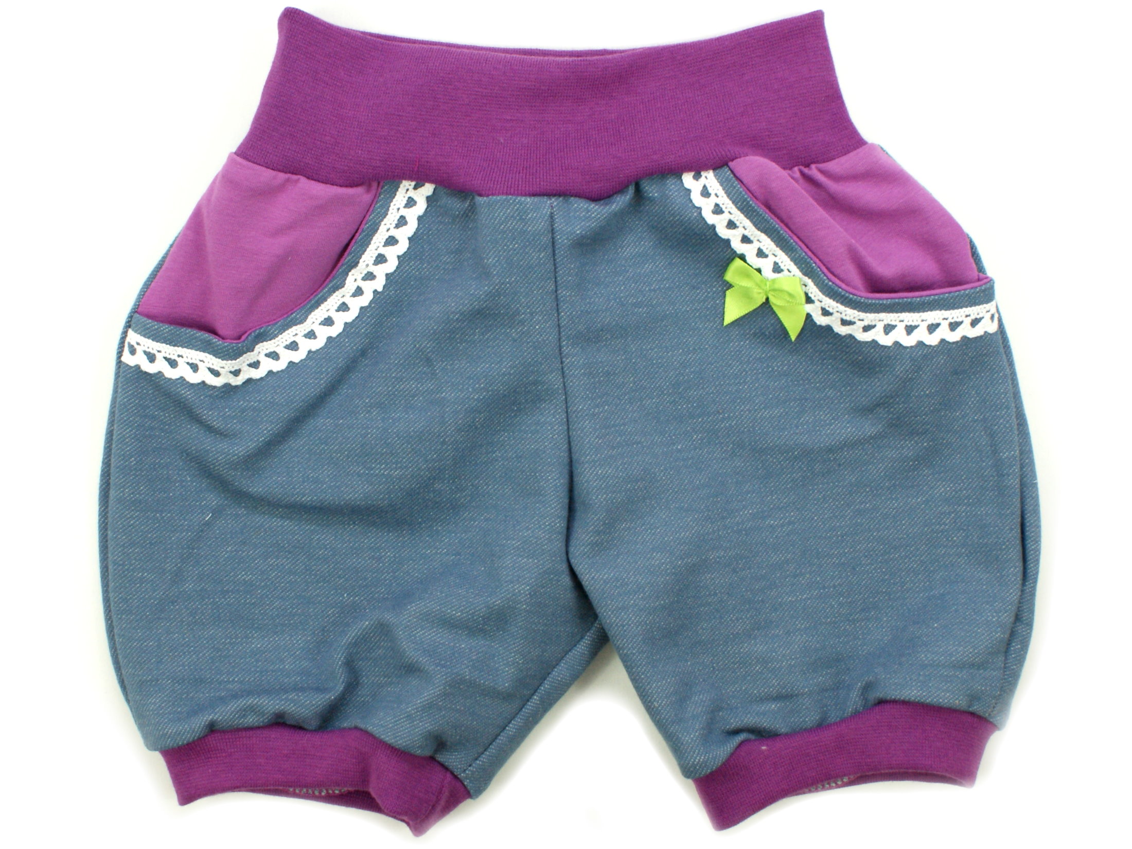 Kinder Sommer Shorts mit Taschen Jeansjersey blau magenta