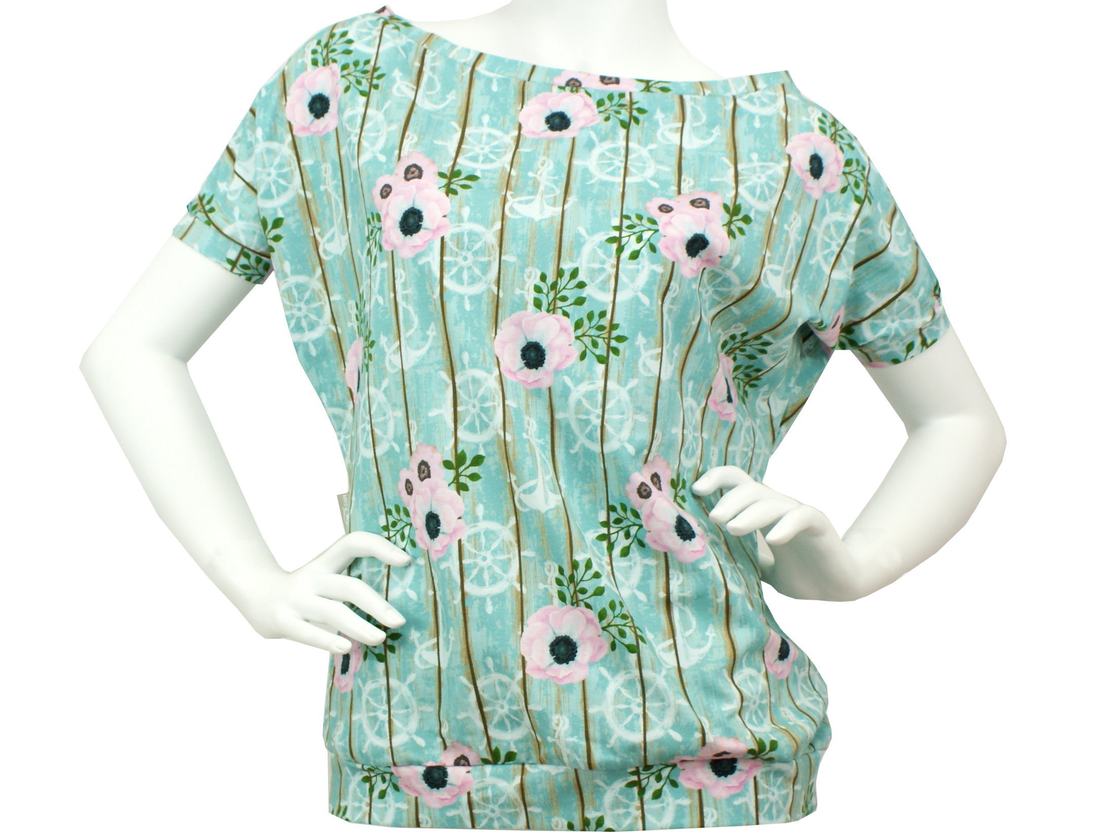 Damen Fledermausshirt Anker "Bloomy Anchor" mint