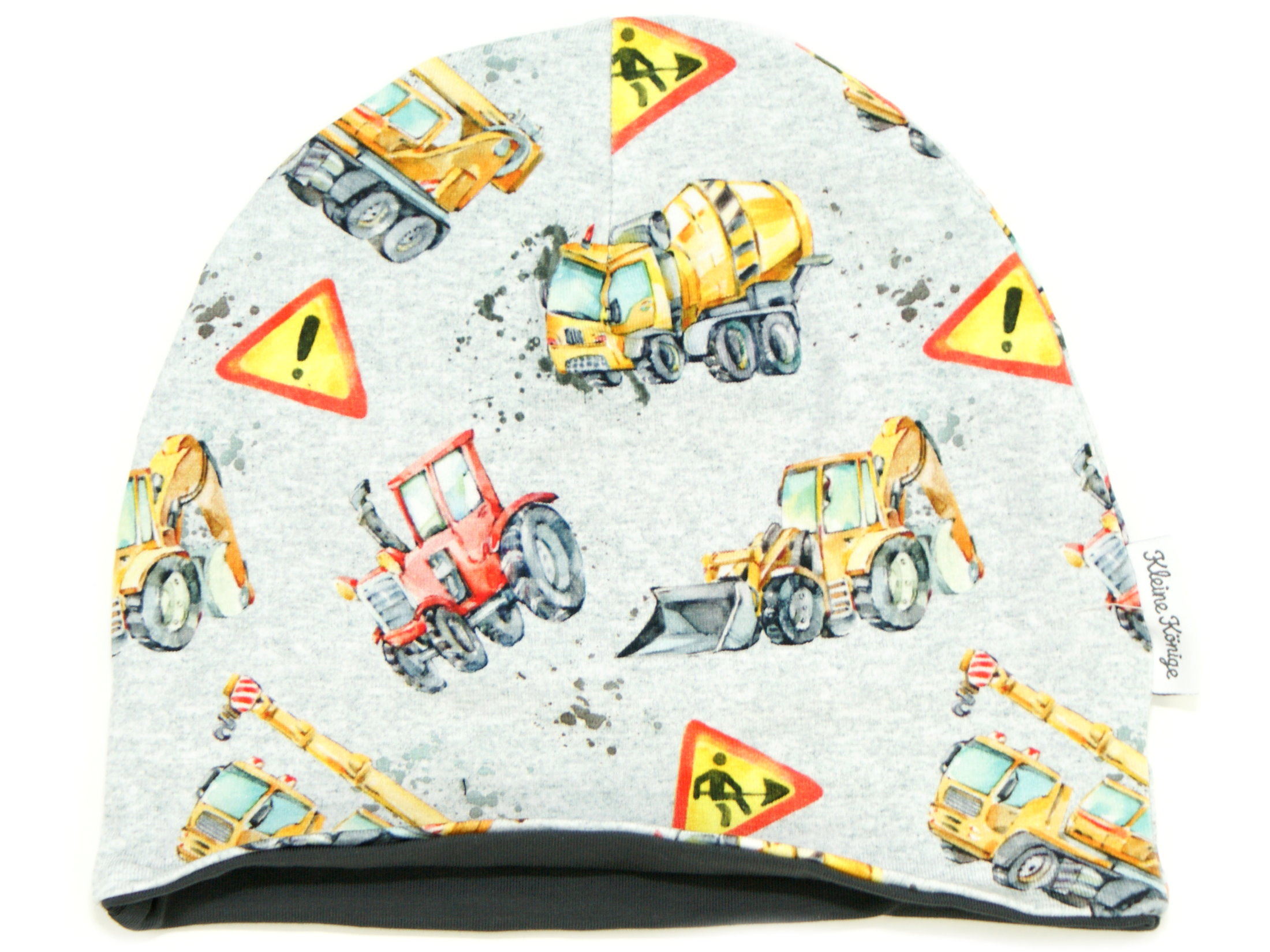 Kindermütze Beanie Traktor Bagger "Danger Zone" grau