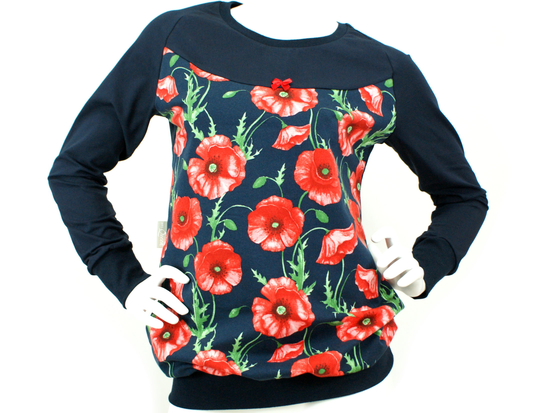 Damenshirt Pullover Mohnblume "Poppy" marineblau rot