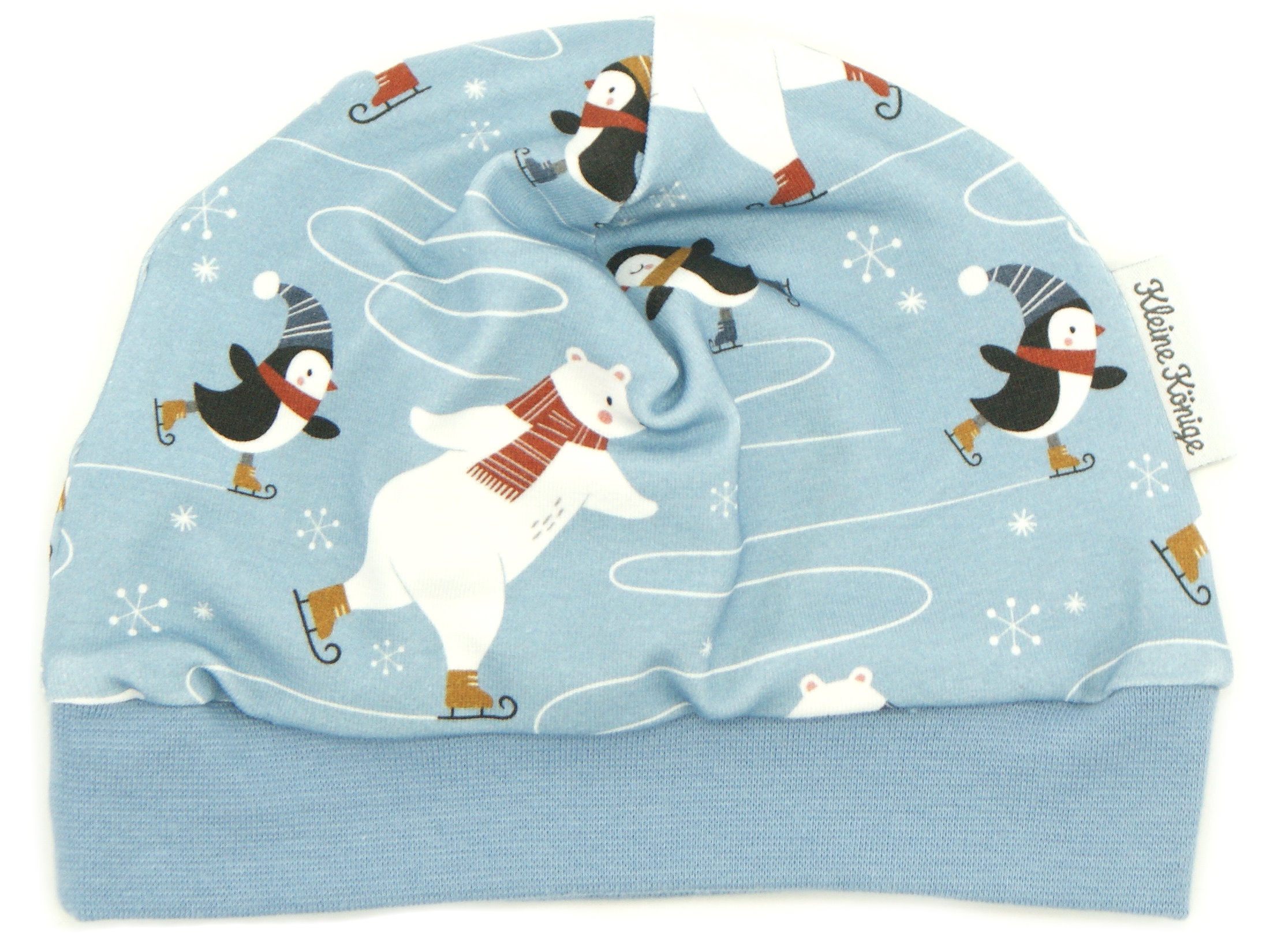 Kindermütze Eisbär Pinguin "Ice Skating" hellblau