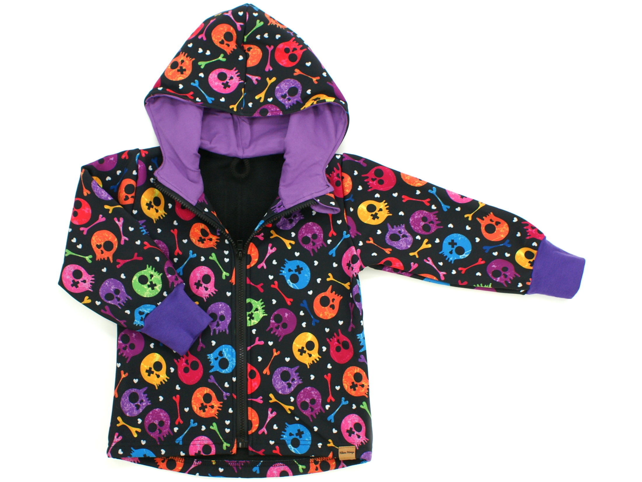 Kinder Softshell-Jacke "Colourful Skulls" lila schwarz