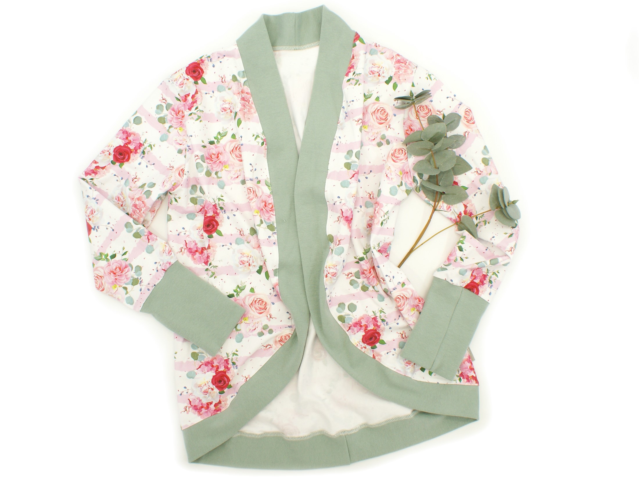 Damenjacke Cardigan "Pastel Flowers" mint in 40/42